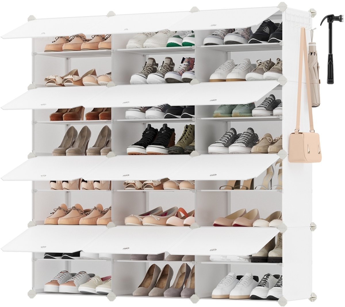 Schoenenrek – 12 vakken – 32 x 124,4 x 124,6 cm – Wolkwit en transparant