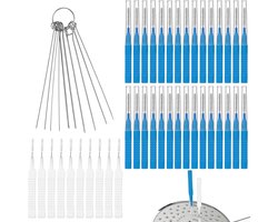 Jhubers Goods - Douchekop Reinigingsset- Douchekop Reigingsborstel - Ontstoppingsnaalden - Badkamerreiniging - Verstopte Afvoer - Geschikt Voor Loodgieterswerk - Blauw - Douchekopreiniging - Badkamer Onderhoud - Reinigingsgereedschap - 30-delig
