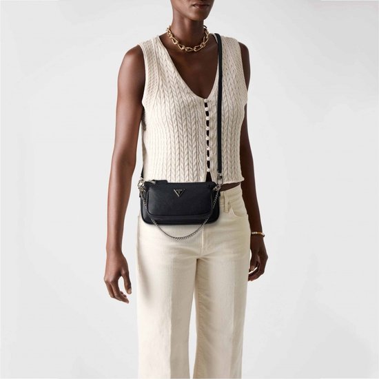 GUESS sac à épaule bandoulière Noelle II Double Pouch Crossbody Bag Black noir