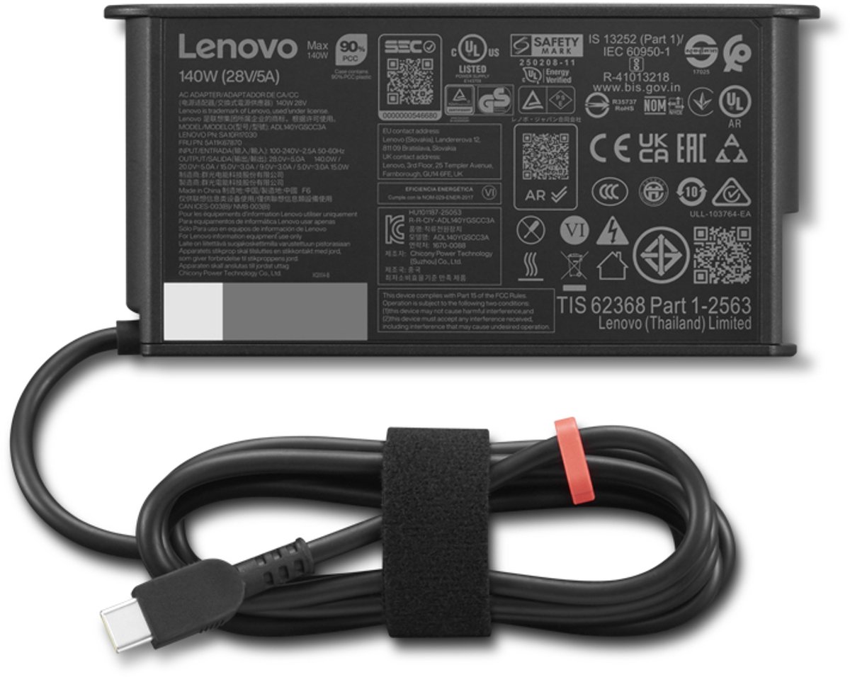 Lenovo 4X21U28818 netvoeding & inverter Binnen 140 W Zwart