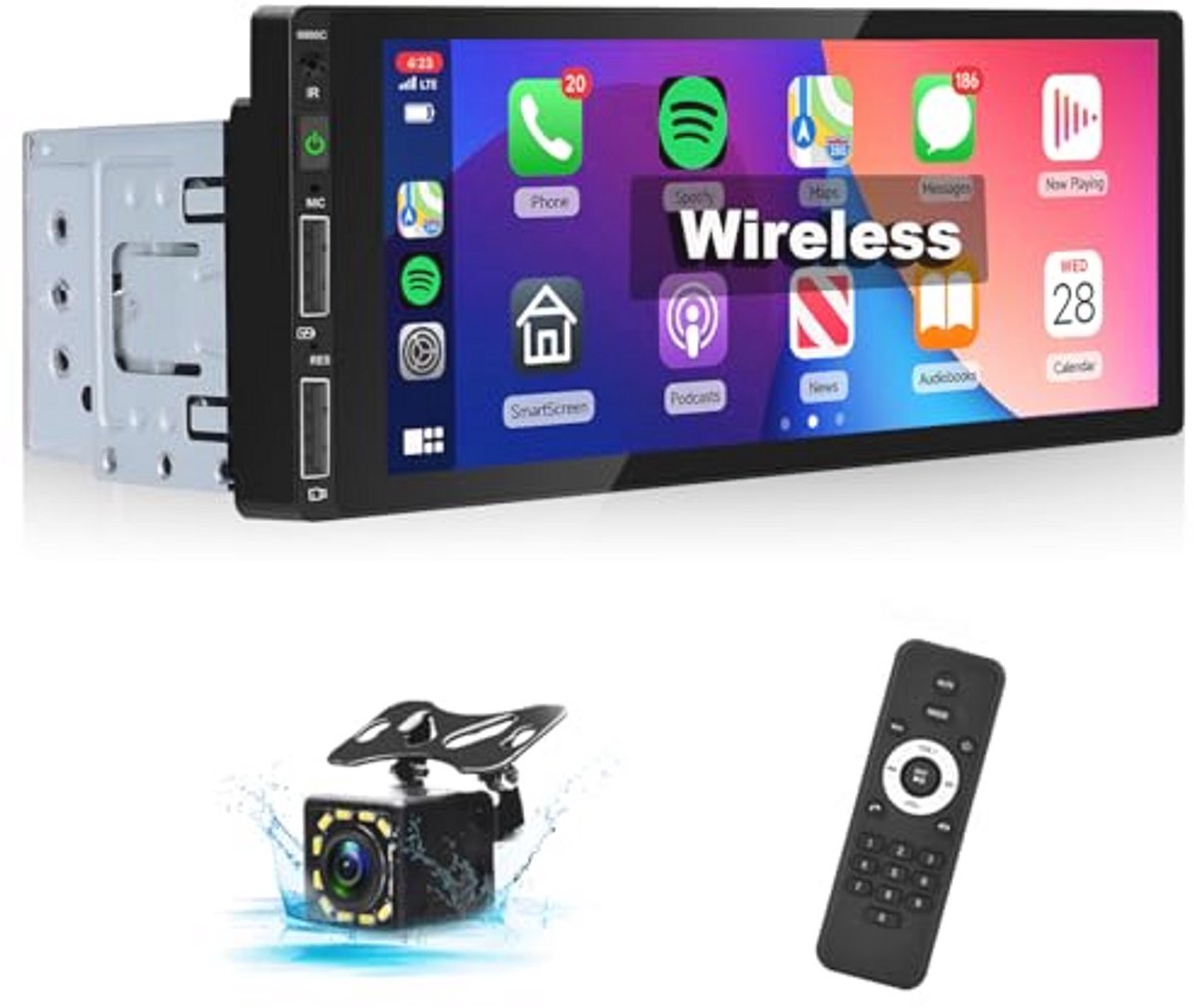 Draadloze Carplay Autoradio 1 Din met 6,86 inch Touchscreen en Achteruitrijcamera