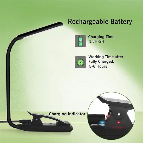 Oplaadbare leeslamp met 9 leds, 5 standen, touchbediening en een batterijduur tot 60 uur. Verkrijgbaar in zwart. van Merkloos — afbeelding 3