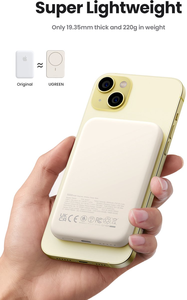 UGREEN Draadloze Magnetische Powerbank Mini 10000mAh - afbeelding 2