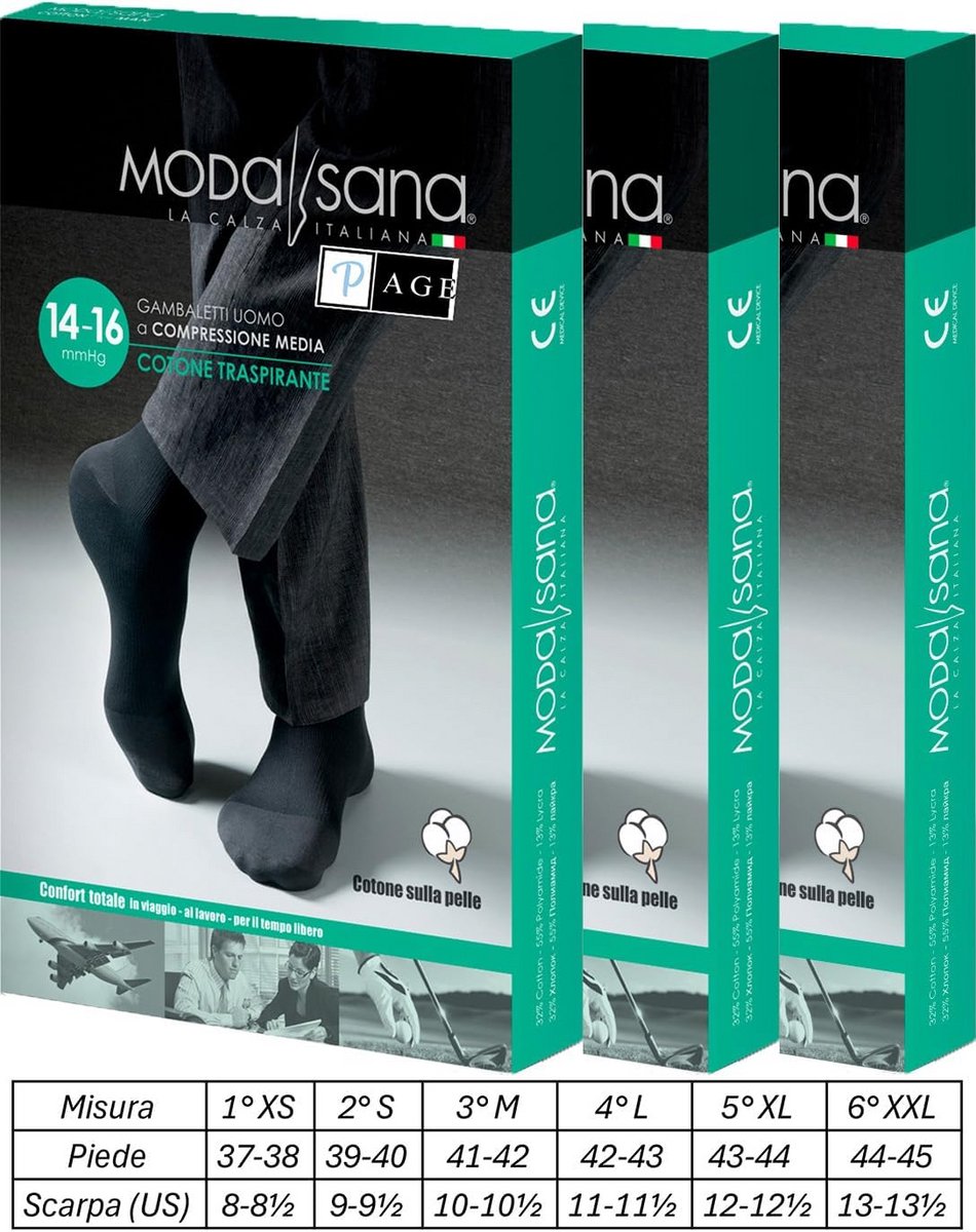 ModaSana Heren Beenwarmers - 3 Paar Compressiekousen met Gegradueerde Compressie (14/16 mmHg en 18/20 mmHg) - Hoogwaardige Lycra/Katoen voor Comfort en Optimaal Klimaat - Geschikt voor Alle Seizoenen