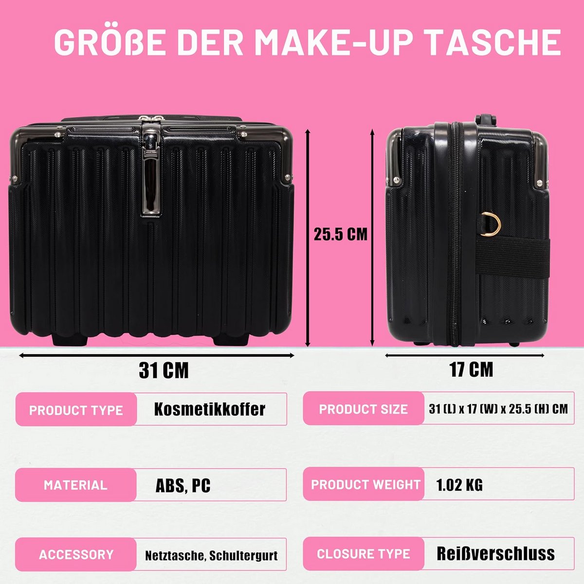 Cosmeticakoffer met handgreep, zwart, klassiek