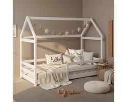 Homestyle4u Kinderbed 80x160 cm - Huisbed - Vloerbed - Wit