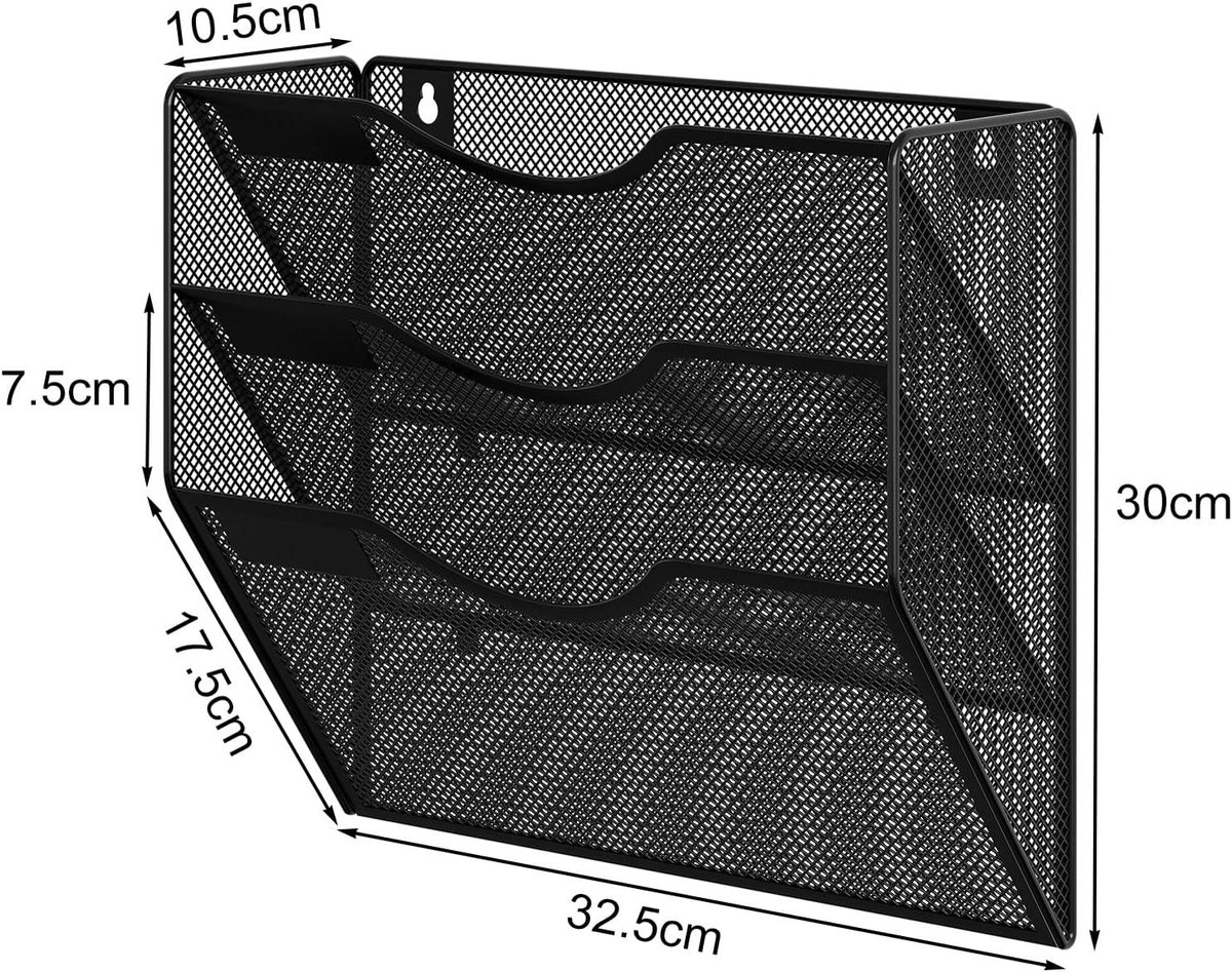 Ronte - Mesh In Tray Muur Pocket Bestand Houder Mail Organizer Tijdschrift Opslag Rack Zwart - Kantoor Benodigdheden Filing Supplies Büro Accessoires.