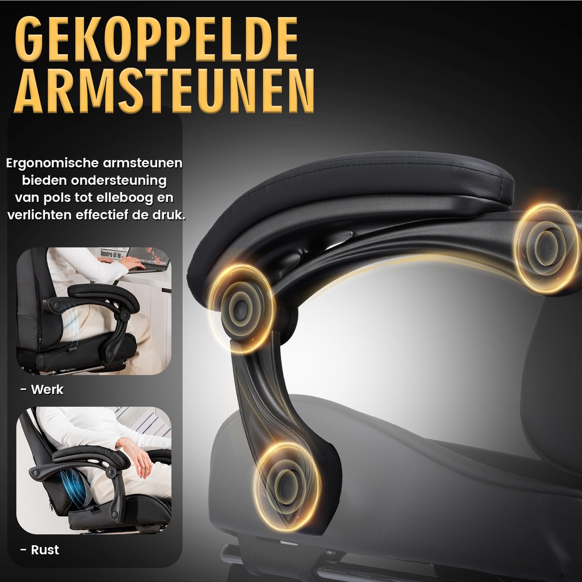 GTPLAYER Gaming Stoel met Lendensteun - Zwart - afbeelding 3