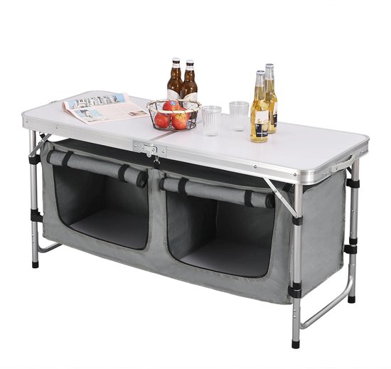 NaevaMi Opvouwbare Campingtafel - Inklapbaar - Picknicktafel Lichtgewicht - Aluminium Koffermodel - Verstelbare Hoogte - Met Opbergtas - MDF Tafelblad - Outdoor Tuintafel - Inklapbare Keukentafel - Tuin/Camping/Strand/Hiking - 120x47x69.5cm van NaevaMi — afbeelding 3