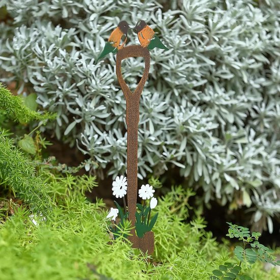 2 stuks metalen tuingereedschap met vogel, schop en gieter, decoratieve plantenstok voor buiten, geschikt voor tuin en gazon van Merkloos	 — afbeelding 4