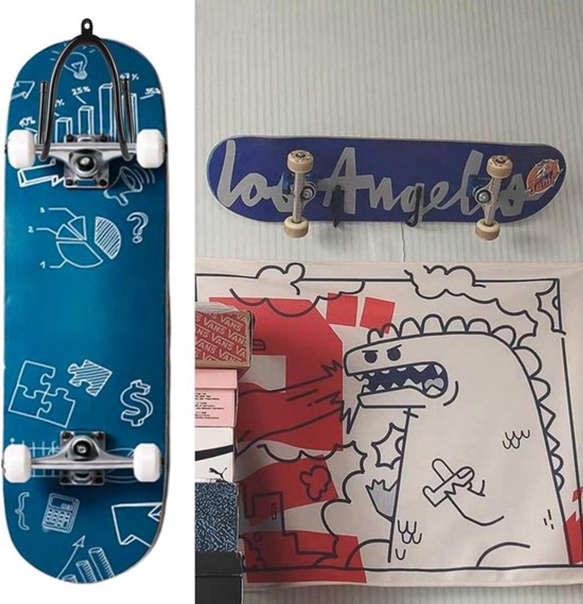 Skateboardhouder Wandhouder - Set van 2 - Inclusief Schroeven voor Ophangen Skateboard, Longboard, Pennyboard