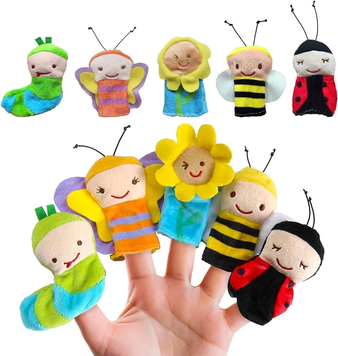 Ronte - Set van 5 Vingerpoppetjes | Handpoppen voor Kinderen | Dieren Thema | Leuk Pluche Speelgoed met Vingerpoppen