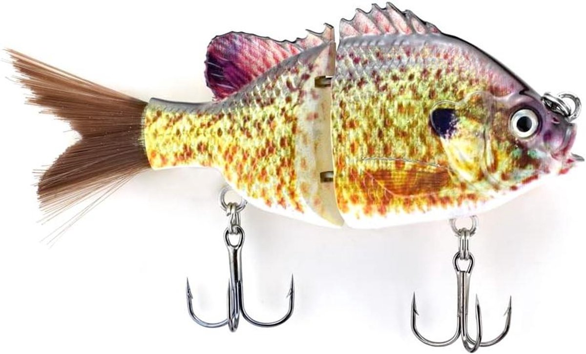 CSGoods - Kunstmatige Swimbait met Vezelstaart voor Vissen | Realistische Glider met Jointed Body | Bluegill Sunfish Patroon (Kleur 02)