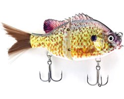 CSGoods - Kunstmatige Swimbait met Vezelstaart voor Vissen | Realistische Glider met Jointed Body | Bluegill Sunfish Patroon (Kleur 02)