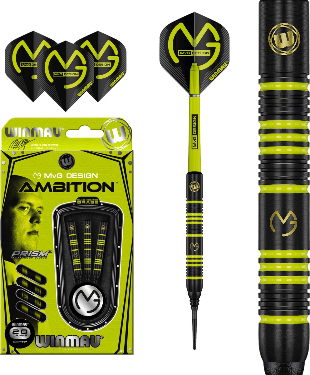 Winmau Michael van Gerwen Ambition Black Coated Brass - Soft Tip Darts