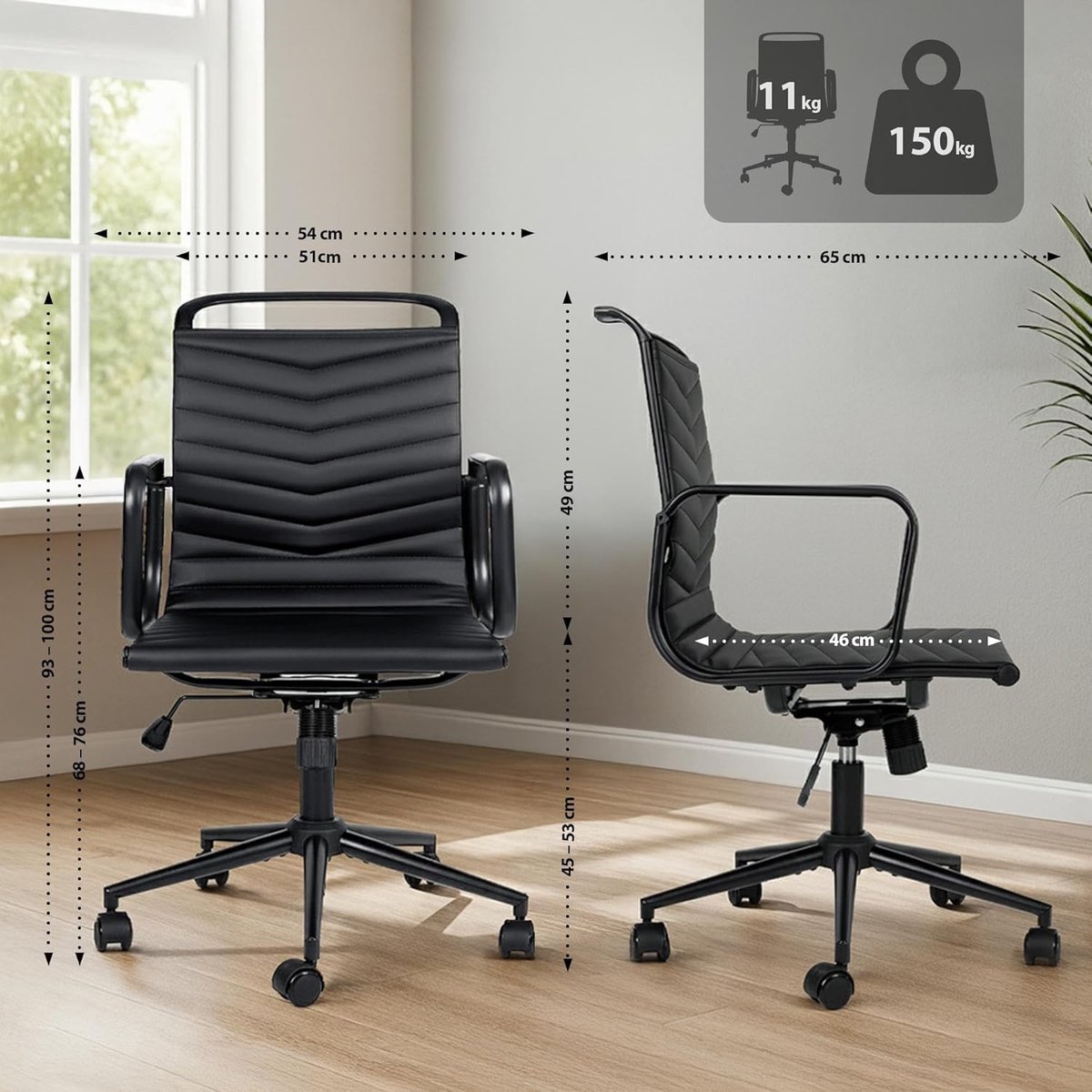 Ergonomische Luxe Bureaustoel van Kunstleer - Zwart - Kunstleer – Verstelbare Hoogte, Kantelmechanisme, - Medahomestore