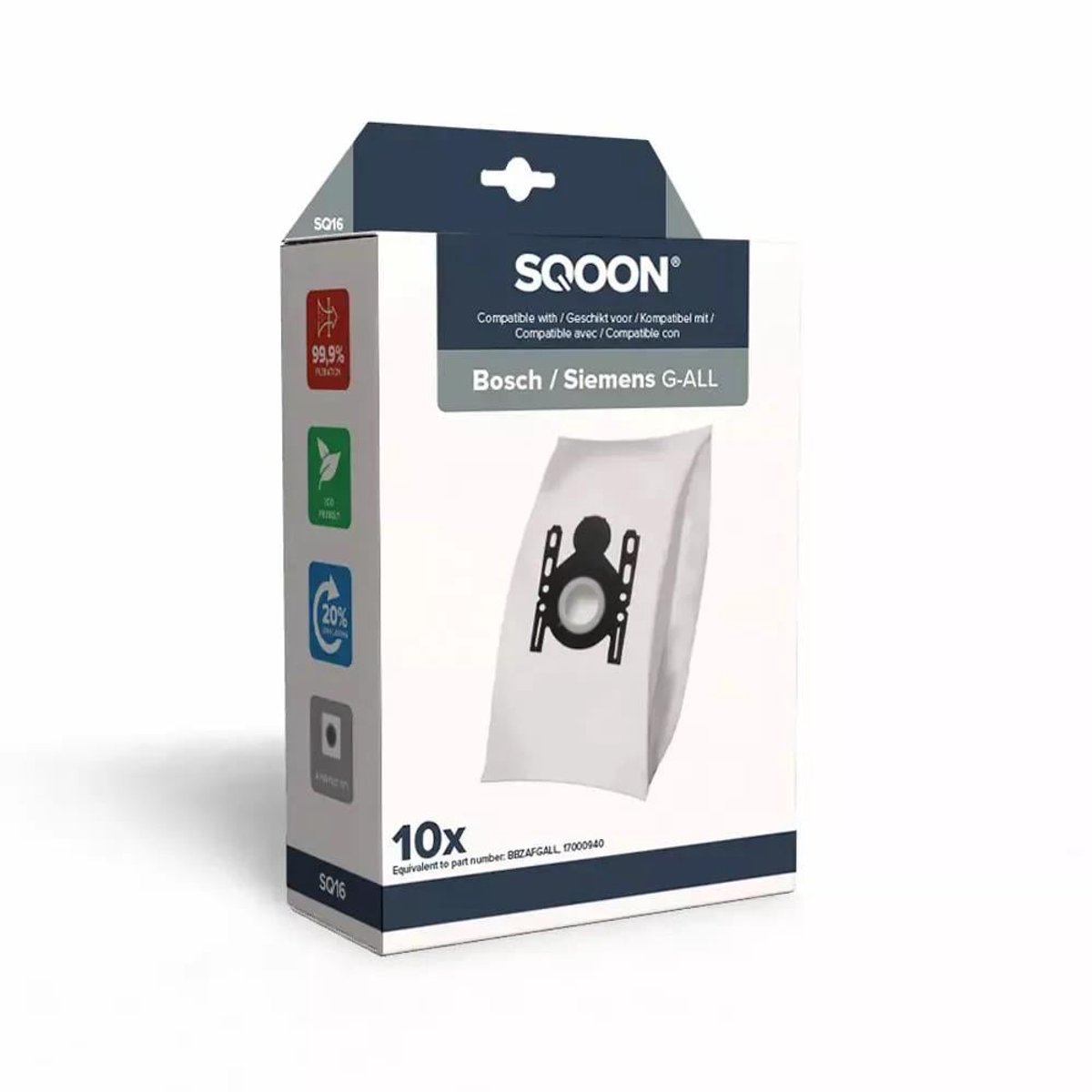SQOON® (SQ16) Stofzuigerzakken geschikt voor Bosch/Siemens G ALL - Gelijk aan model: 577549 - High Filtration - Perfect voor optimale stofopname en hygiënische filtering