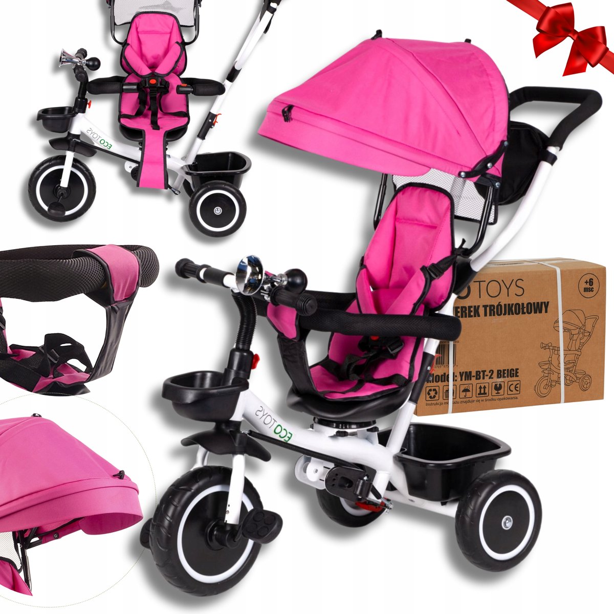3-in-1 Kinderdriewieler met Draaibare Zitting - Roze