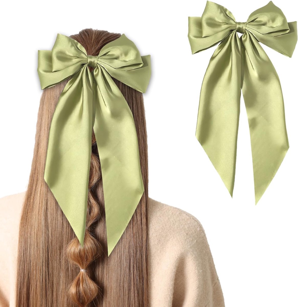 Hair Bow, Bow Hair Clip Hair Bows For Women Big Bow Hairpin French Hair Clips Solid Color Hairpin Clips Hair Bows (Olive Green)