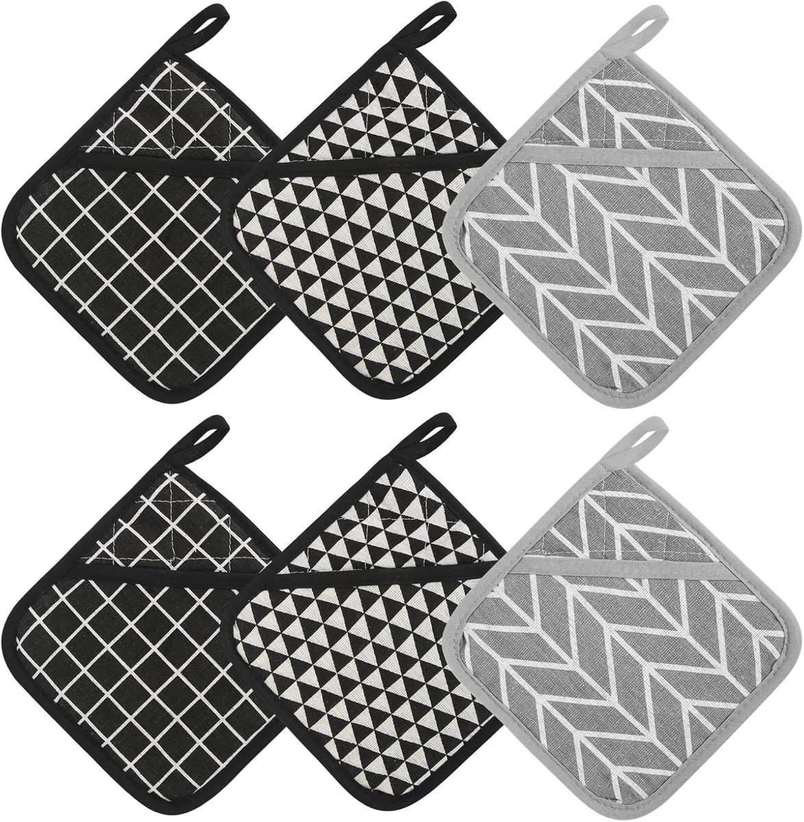Potholder met Tas - 6 Stukken Katoenen Pothouders - Hittebestendig Keukengerei