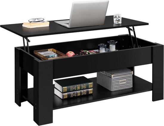 GOPLUS Salontafel in hoogte verstelbaar, uittrekbaar met verborgen opbergruimte, lift-up koffietafel voor woonkamer en kantoor (bruin