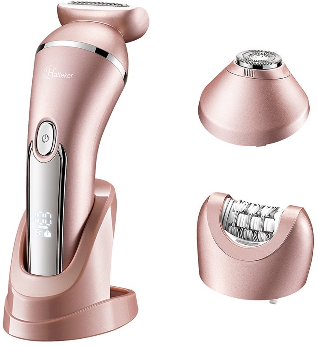 HATTEKER 3-in-1 Dames Scheerapparaat – Ladyshave voor Vrouwen – Gezichtstrimmer – Bikinitrimmer – 100% Waterdicht – Roze