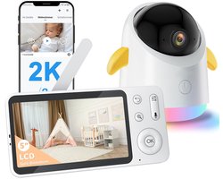Wifi Baby Monitor – Babyfoon Met Camera 2K 3MPx – Babyfoon met 5 inch scherm – Splitscreen – Full HD Resolutie – Slaapliedjes – Temperatuur – Alexa & Google – Terugspreekfunctie – Video & Audio