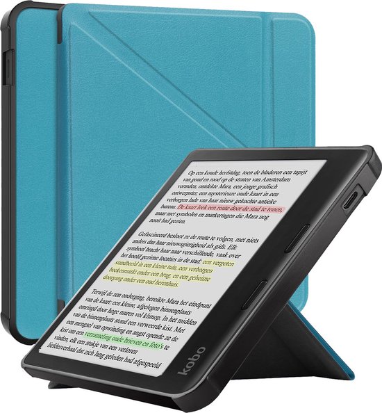 Scoby - Hoesje Geschikt voor Kobo Libra Colour - Luxe Bescherm Case - Trifold - Book Cover - Tablet Cover - Turquoise — afbeelding 2