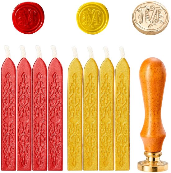 6 stuks zegellak met lonten en waszegelstempel, zegelwax set voor envelop, uitnodigingen, kaarten, cadeaus, retro waszegel, hartstempel