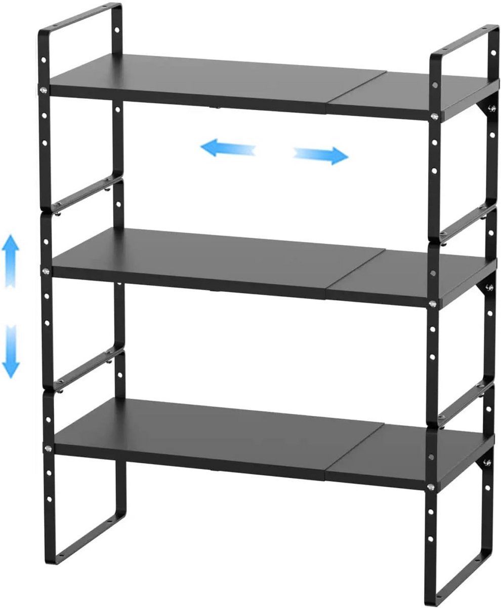 3-Pack Uitbreidbare en Stapelbare Keukenplanken voor Opslag & Organisatie
