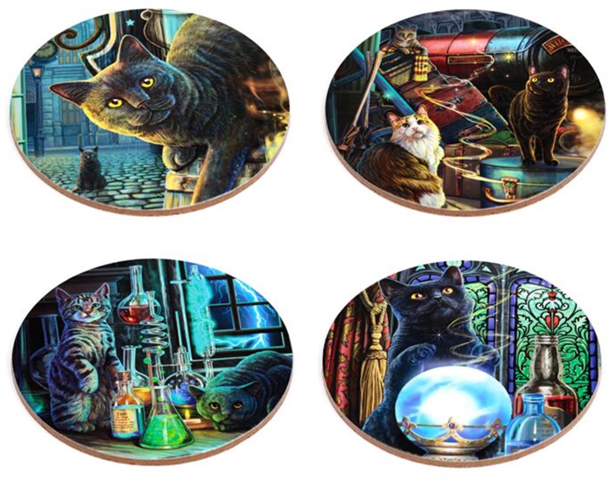 Onderzetters - Lisa Parker Magische Katten - Magical Cats - Set 4 stuks - 10cm
