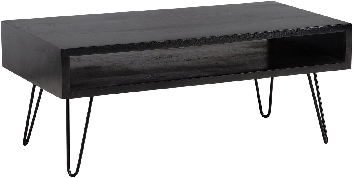 salontafel 100x50x40 cm mango massief hout metalen salontafel, design woonkamertafel rechthoekig met opbergruimte, massieve salontafel, grote tafel woonkamer met haarspeldpoten