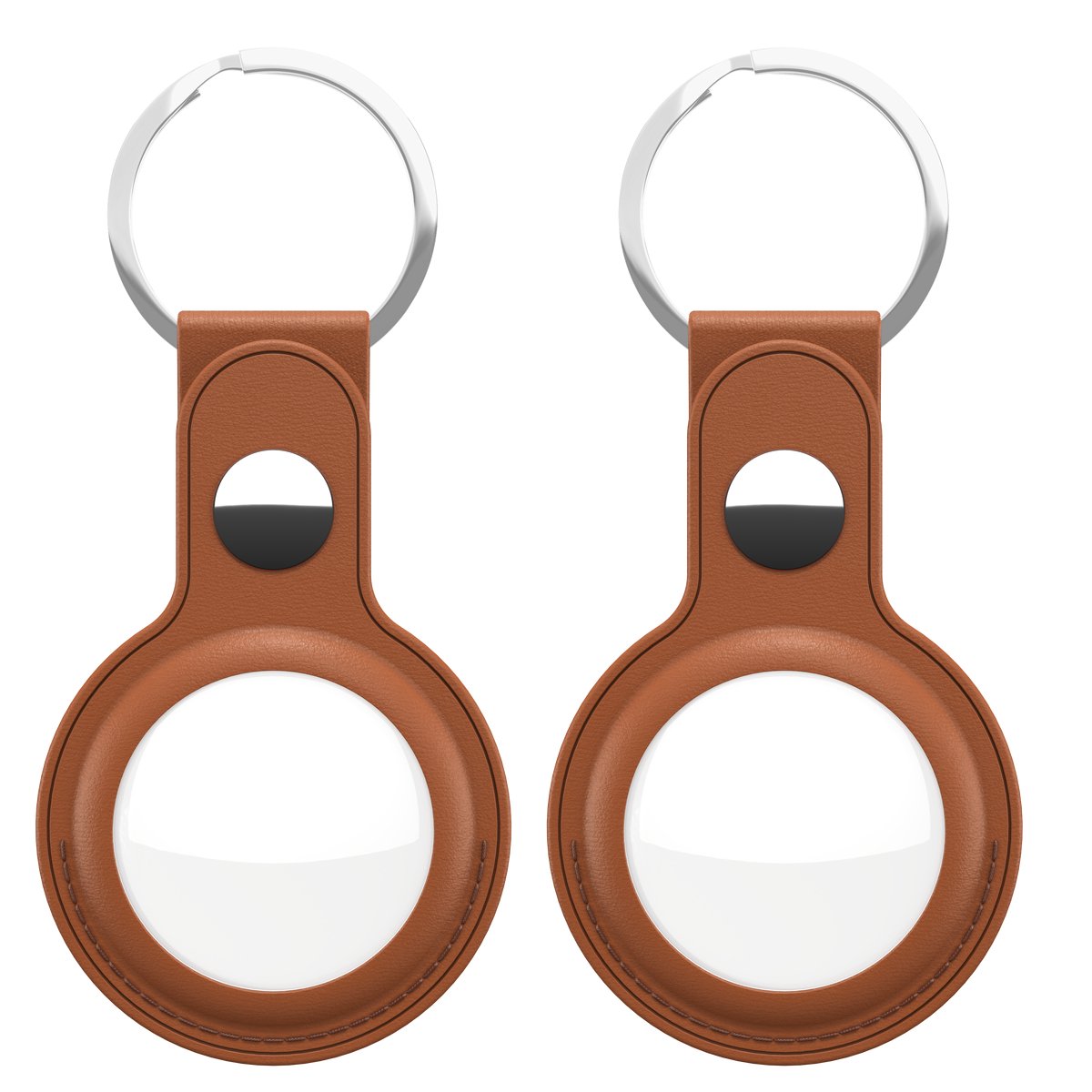 KeyBudz AirTag Sleutelring 2 Pak – Handgemaakt Echt Leder – Veilige Pasvorm voor AirTag – Compatibel met Apple AirTag - Bruin