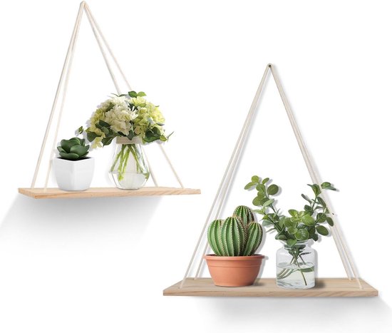 Chihutown Houten hangrekken voor aan de muur, set van 2 boho planken