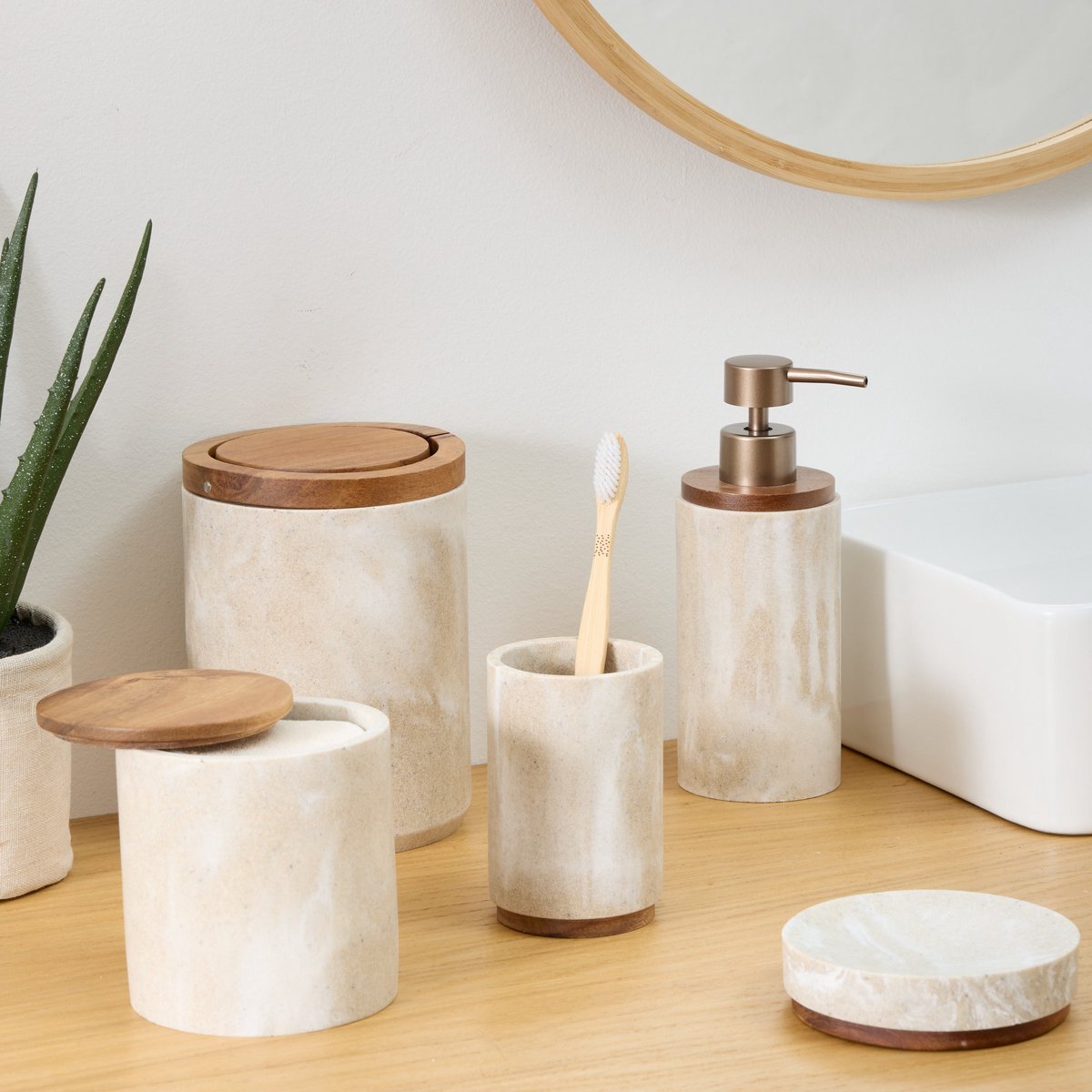 5Five Como Tandenborstelhouder - Marmereffect - Ø7xH11cm - Beige