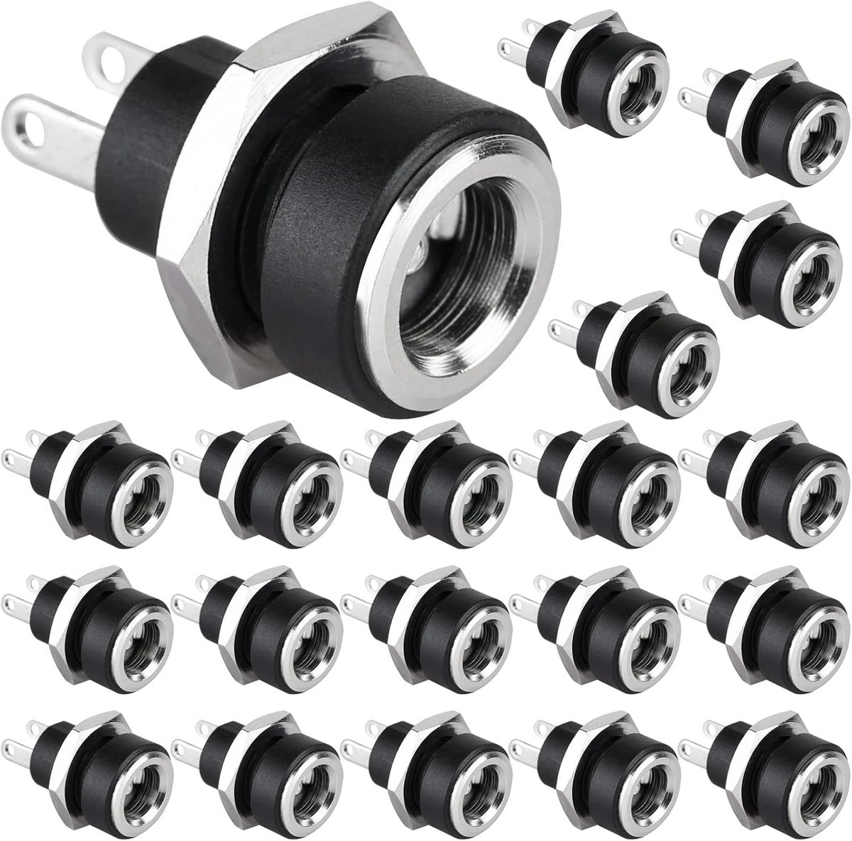 20x DC 5,5x2,5mm Voedingsconnector Bus Paneelmontage 2 Polig Zwart