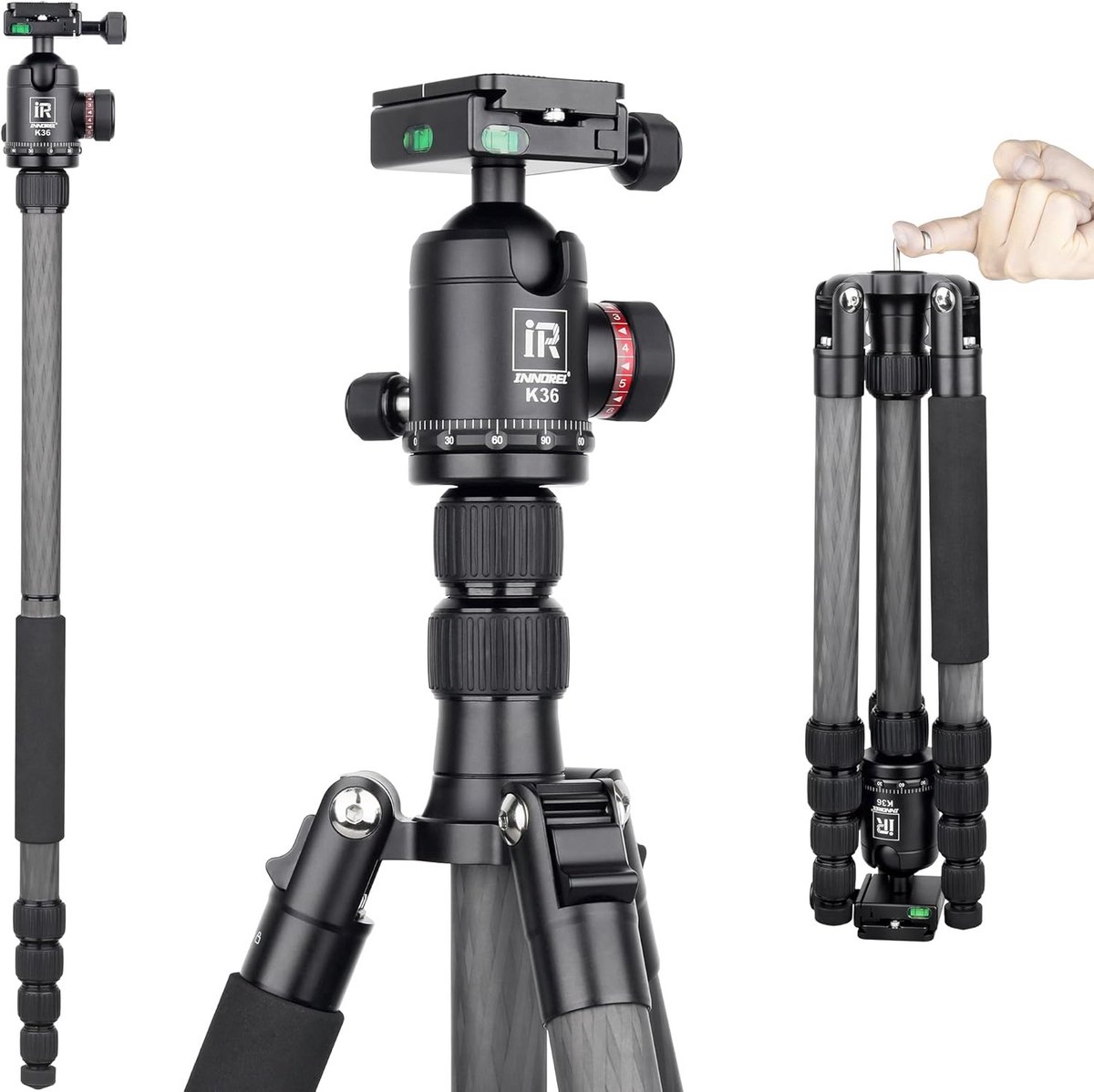 Professioneel Lichtgewicht Koolstofvezel Statief 161cm - Reizen & DSLR Camera Standaard