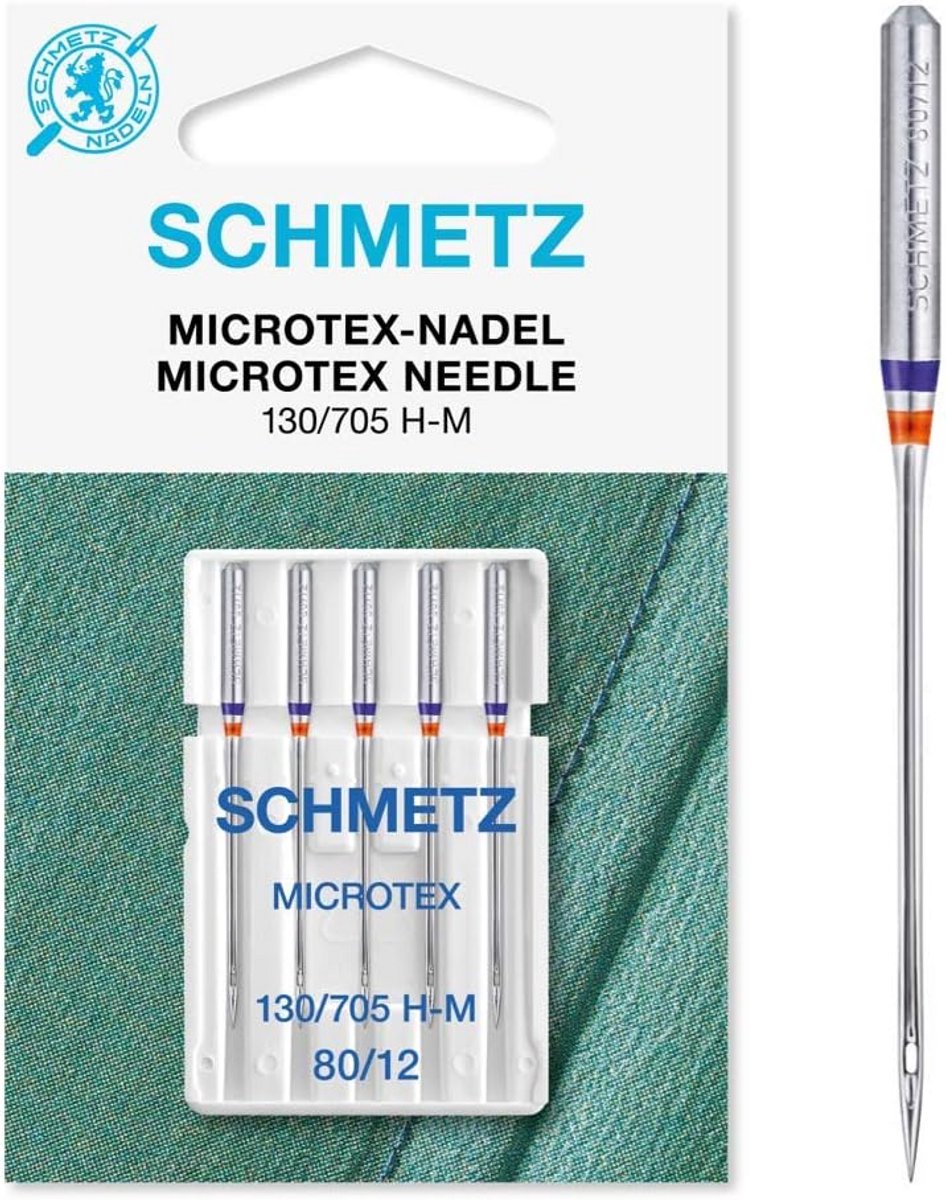 Naaimachine Naalden Microtex 80/12 - Scherpe Punt voor Fijne en Dicht Geweven Stoffen