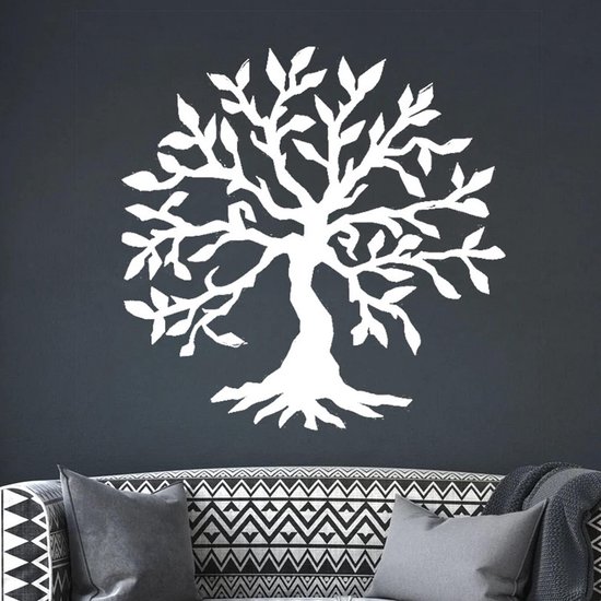 Sculpture murale métallique Arbre de Vie 60x 60 cm - décoration murale de couleur bois avec motifs évidés creux - ornement mural décoratif pour salon, couloir ou chambre à coucher - convient comme cadeau