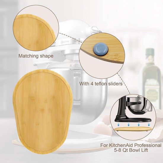 Bamboe Schuifplaat voor KitchenAid Keukenmachine 5-8 Liter - Beschermende Mixer Accessoire — afbeelding 2