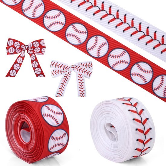 2 Stuks Baseball Ribbons - 9,1m Geel Grosgrain Sport Ribbons voor DIY ...