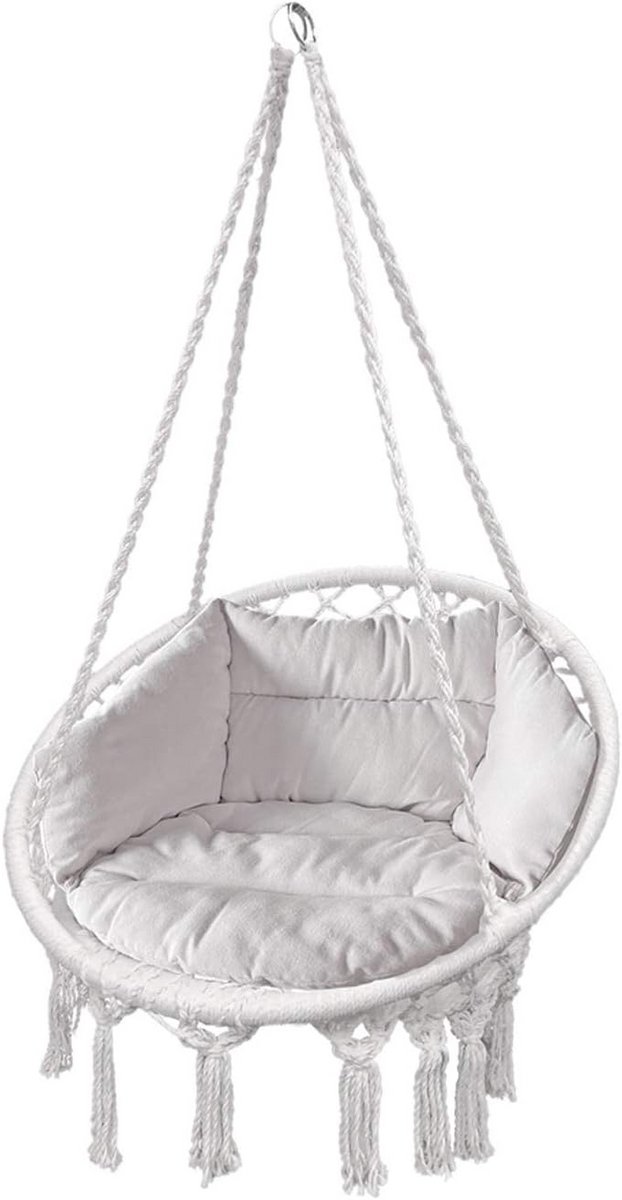 Comfortabele Witte Hangstoel met Dik Kussen voor Binnen en Buiten