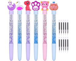 Flamingo Balpen Set - 6 Pennen + 10 Vullingen - Kleurrijk Dieren Ontwerp - Schoolbenodigdheden en Kindergeschenk