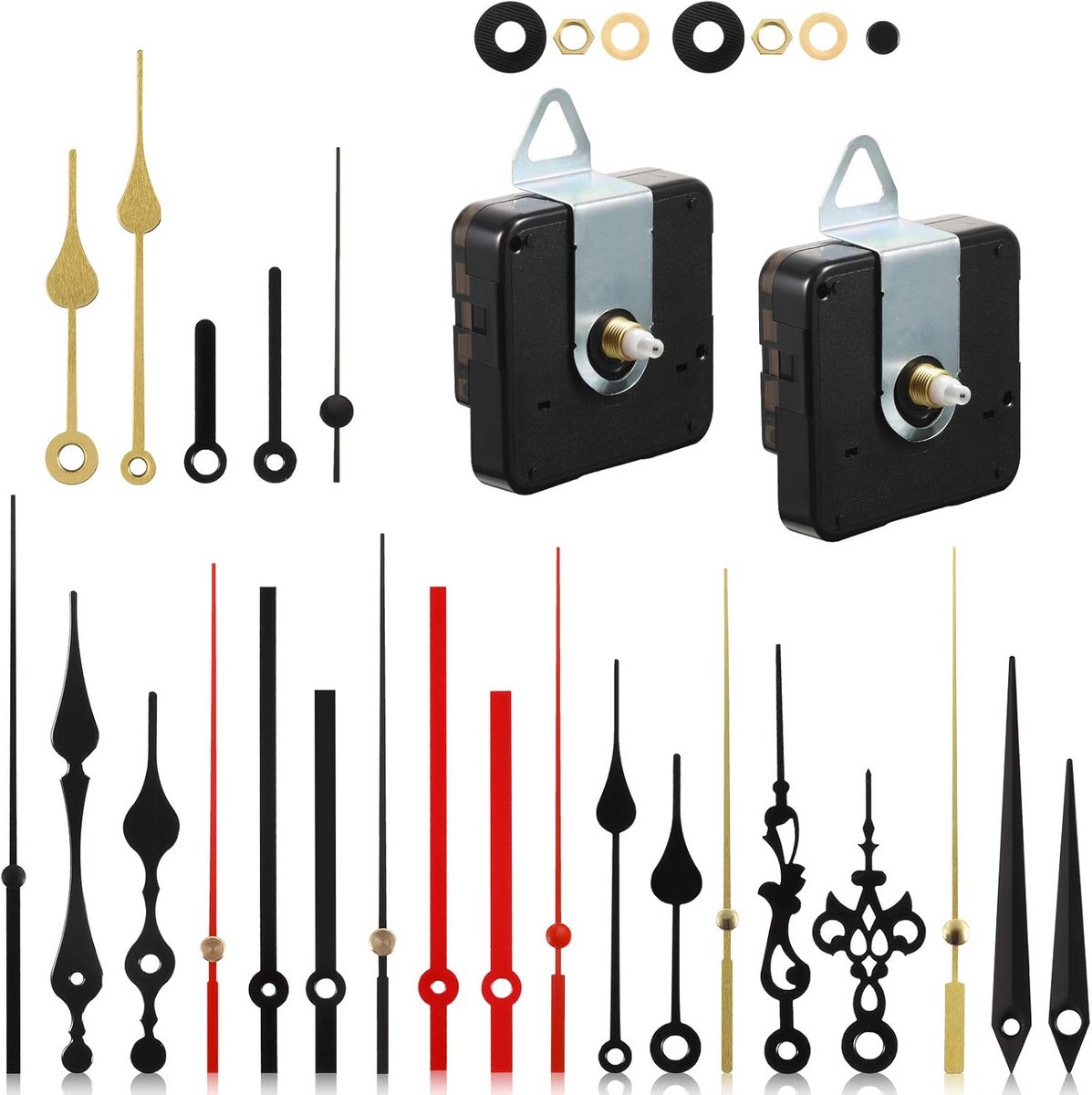 2x Stille Klok Mechanisme Vervangen - Uurwerk Set met 8 Diverse Wijzers - DIY Klok Reparatie Kit