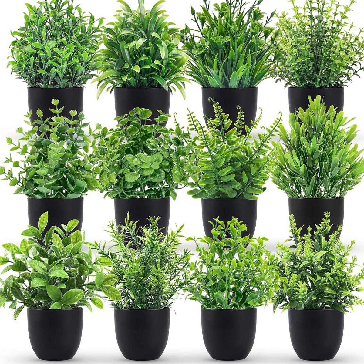 Kunstplanten 12 stuks in zwarte potten - perfect voor badkamer, kantoor en tafeldecoratie 
