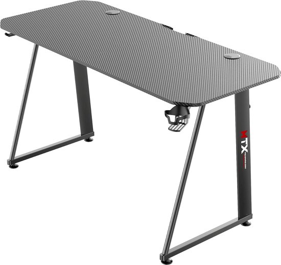 Gaming Bureau 140x60 cm met Kabelgeleiding, Hoofdtelefoonhouder en Bekerhouder - Carbon Tafelblad van Merkloos — afbeelding 2