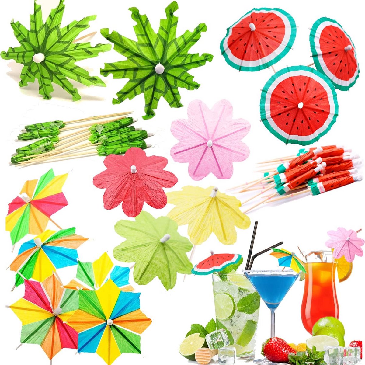120 stuks mini cocktail paraplu's - tropische drankjes decoratie voor feest en bar