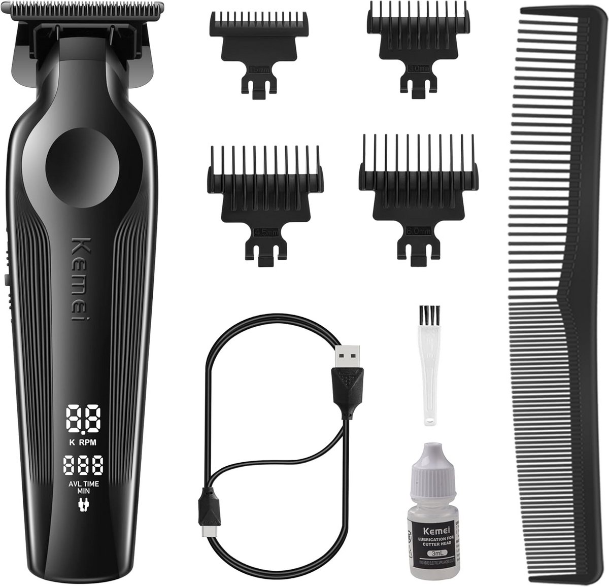 Professionele Draadloze Haarkniptool met T-Vormige Snijkoppen en LED-Display