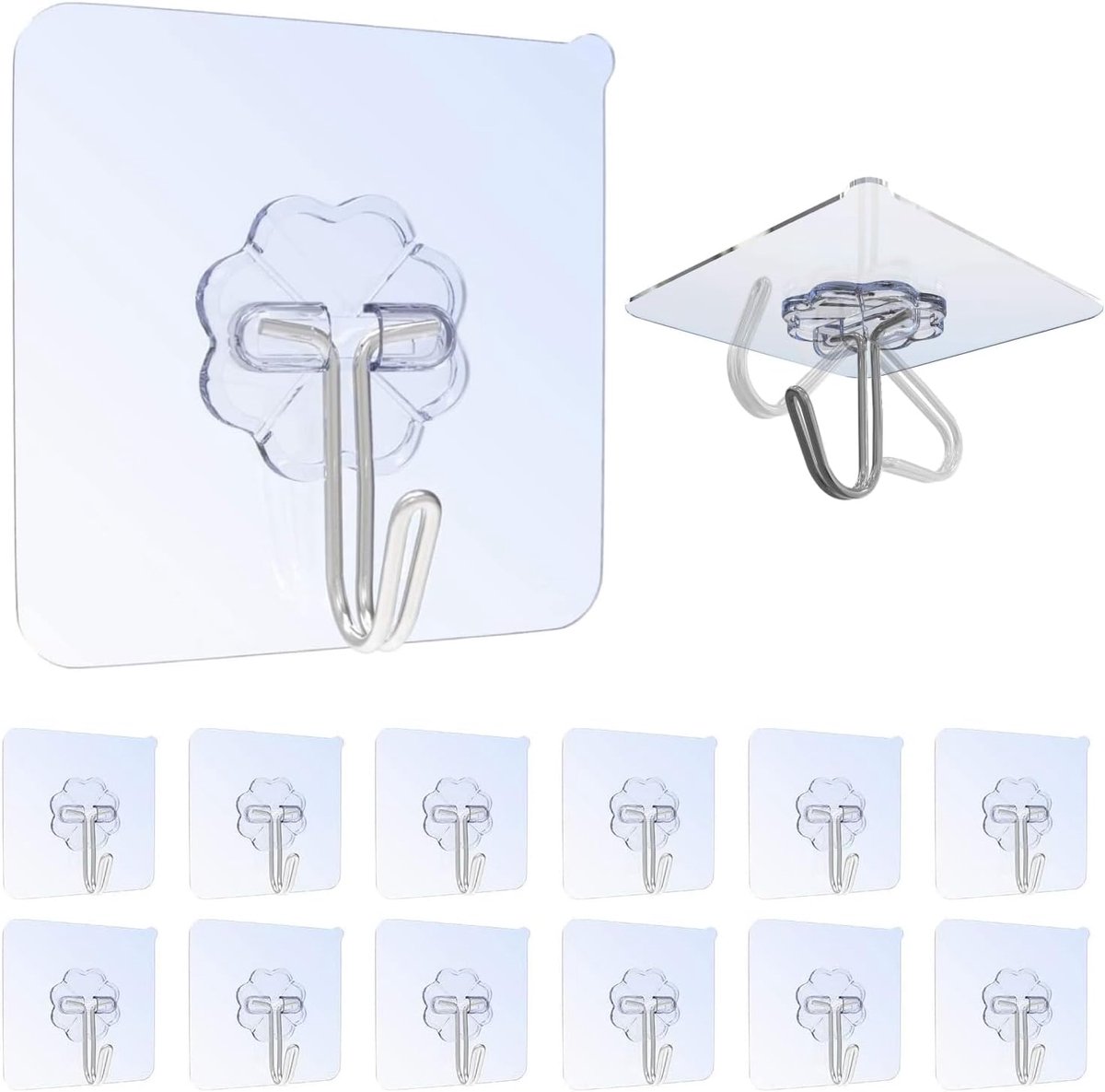 Famanu - Zelfklevende handdoekhaken, 12 stuks, transparant, waterbestendig, zonder boren, multifunctioneel