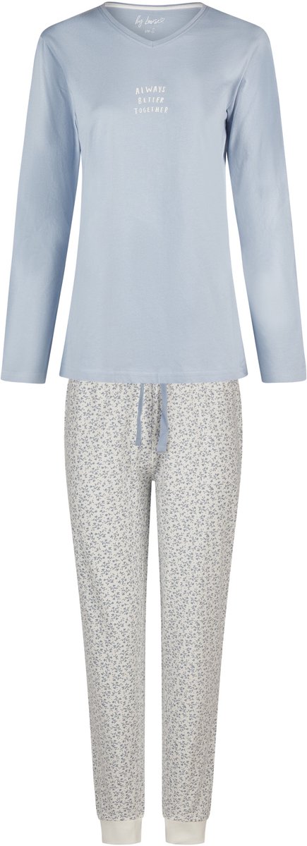 By Louise Dames Pyjama Set Lang V-Hals Blauw Gebloemd